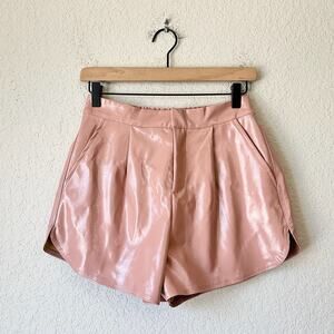 GREY LAB Shorts Dusty Rose Faux Leather High Waisted Pleated Trendy NWT